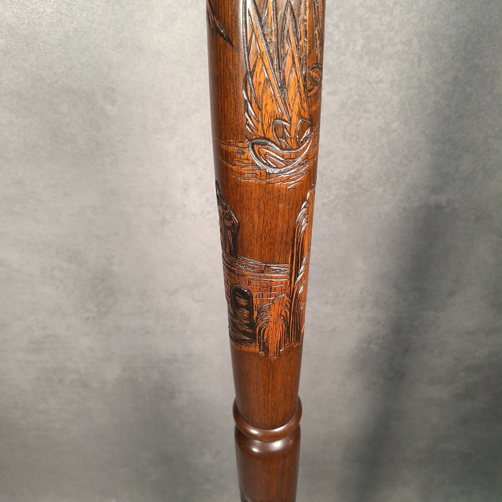 Vintage Carved Wooden Standard Floor Lamp Oriental Bamboo Motif Tall Asian