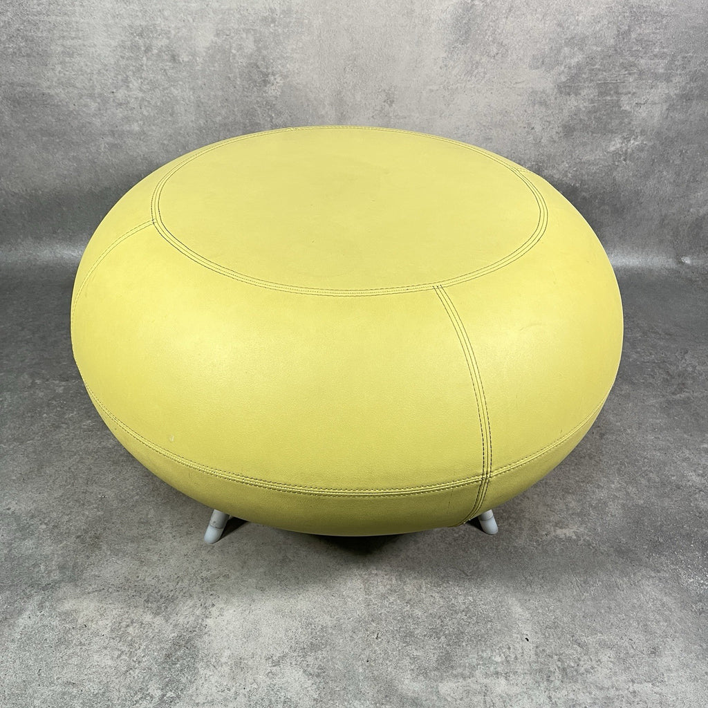 Allermuir A621 Pouf Ottoman | Yellow Vinyl | Furka Regal Silver Frame | 2012 | Commercial Grade | Used