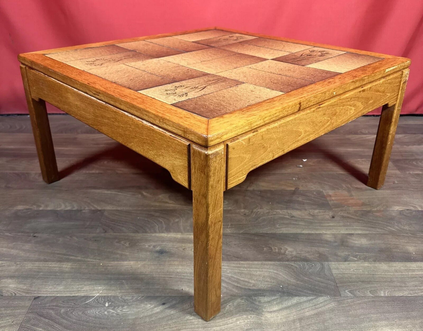 Vintage Danish Mid-Century Coffee Table | Square Teak Frame with Floral Tiled Top