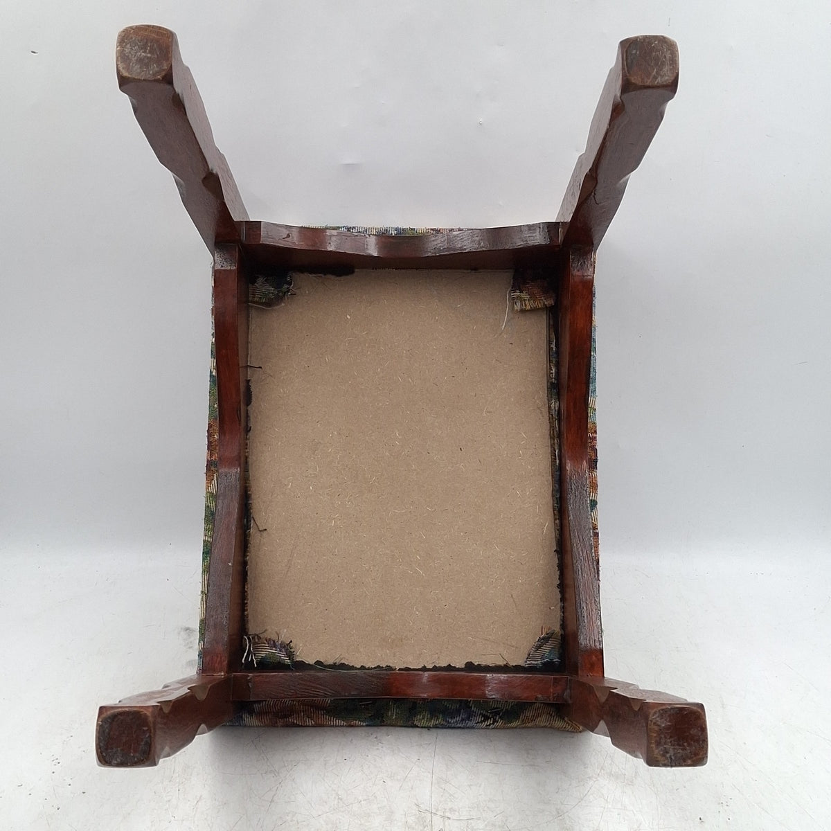 Floral Tapestry Upholstered Mahogany Footstool - Queen Anne Style - Cabriole Legs - Vintage - Pre-Owned