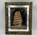 Brass Framed Mirror Carved Wooden Galleon Sail Ship Framed Vintage 47.5 x 57.5cm