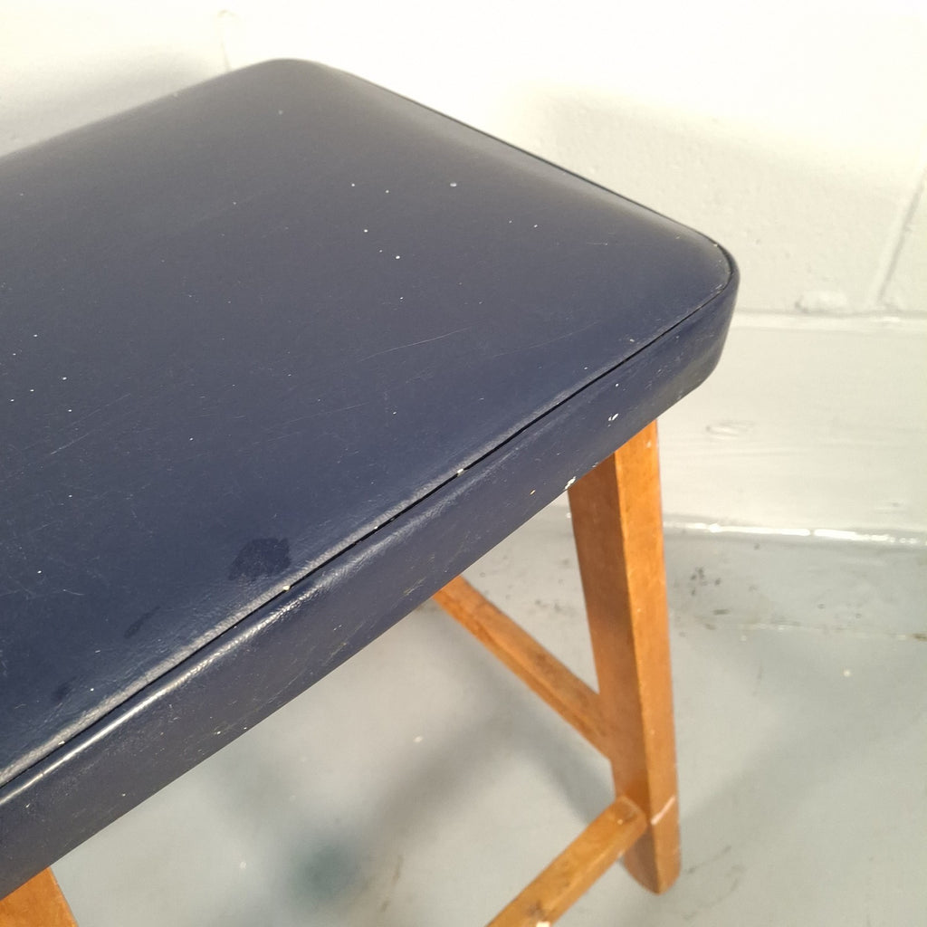 Mid Century Stool Blue Leatherette Topped Vintage Prop