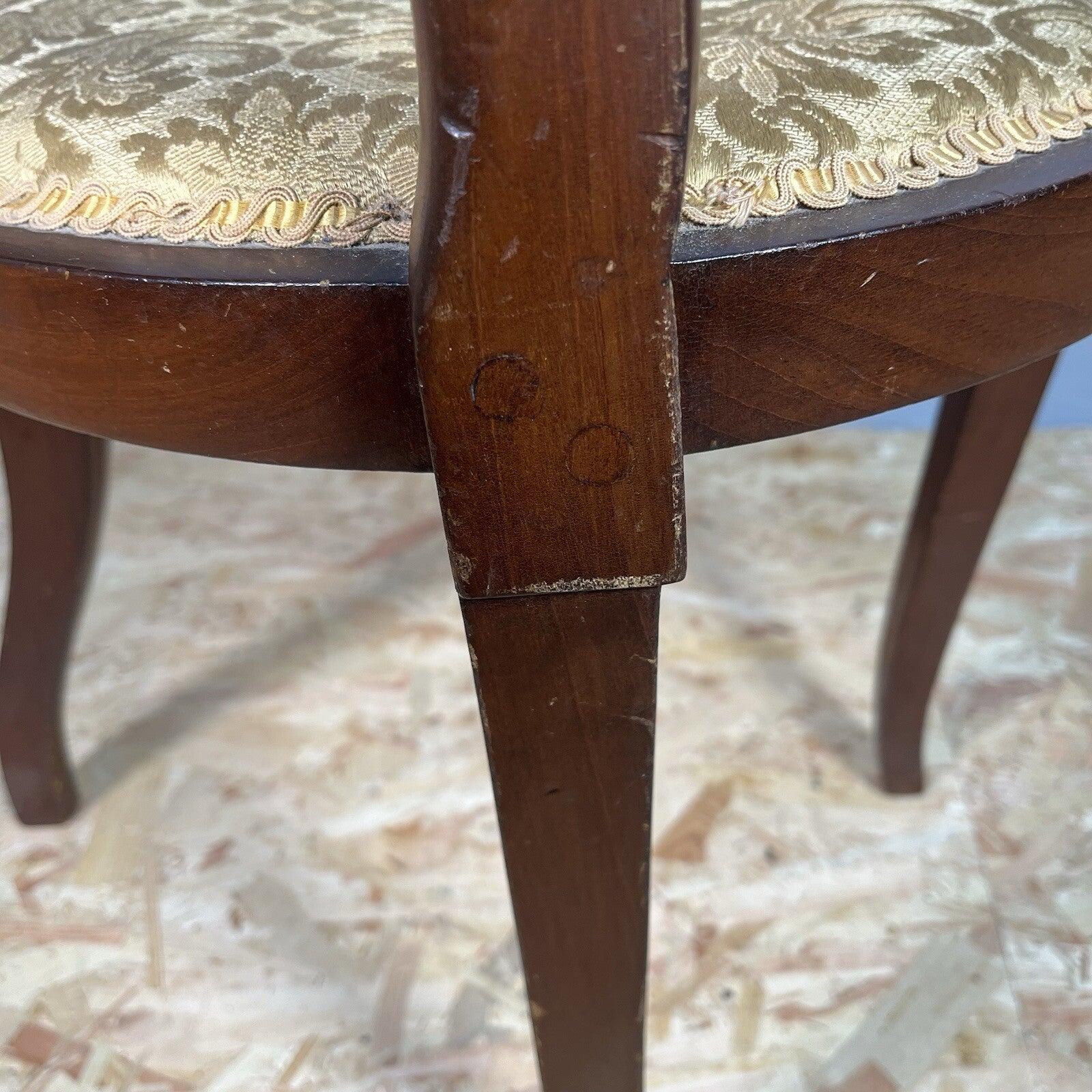 Edwardian Mahogany Upholstered Corner Chair | Oval Base | Antique | Used | Needs Repair