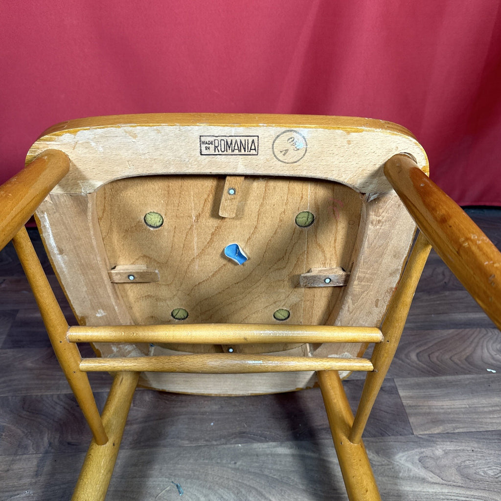Dining Chair Mid Century Blue Vinyl Seat Cushion Made In Romania PROP
