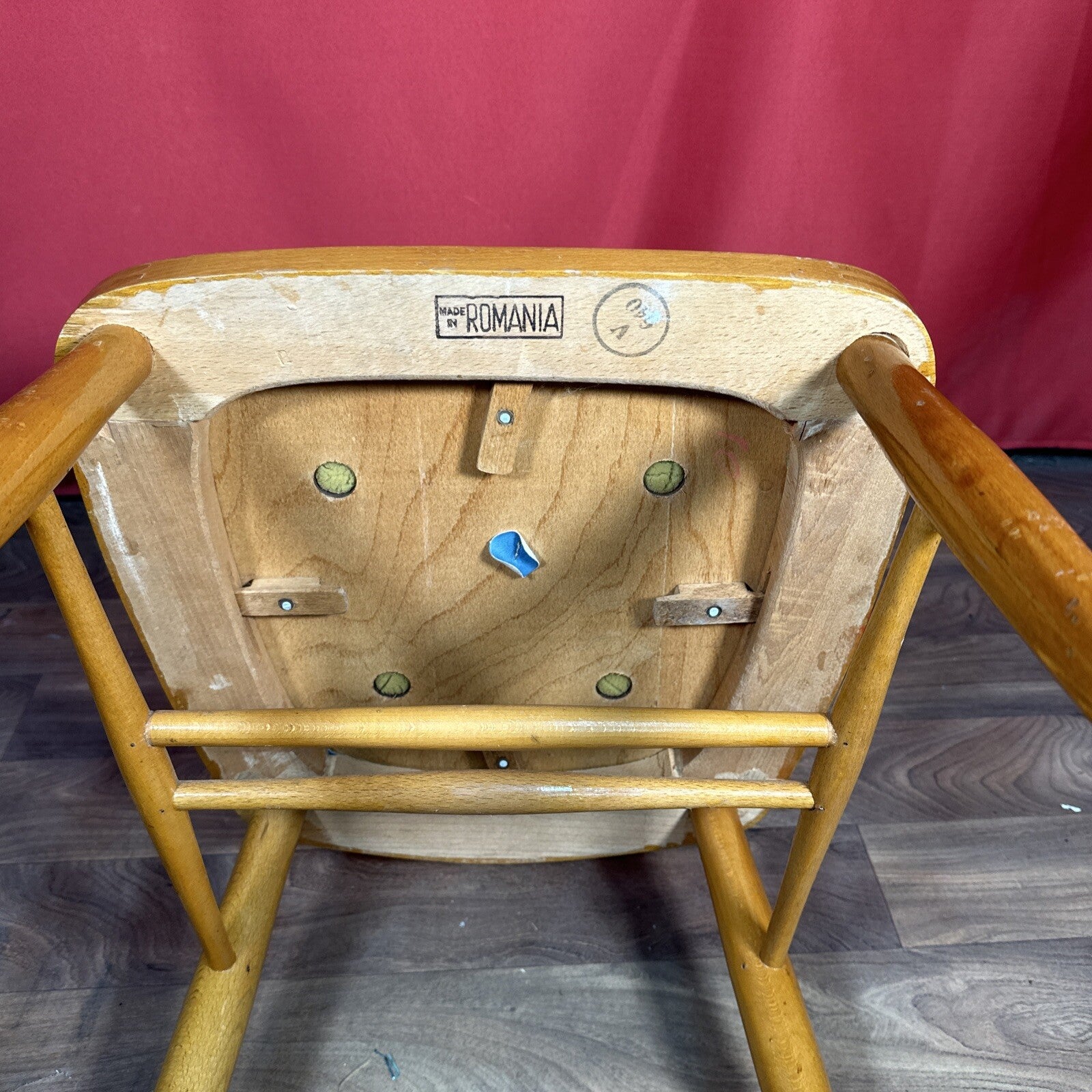 Dining Chair Mid Century Blue Vinyl Seat Cushion Made In Romania PROP