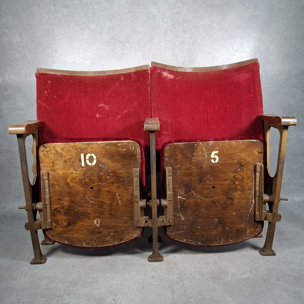 Art Deco Cinema Theatre Twin Seats 2 Chair Fold Up Vintage Prop