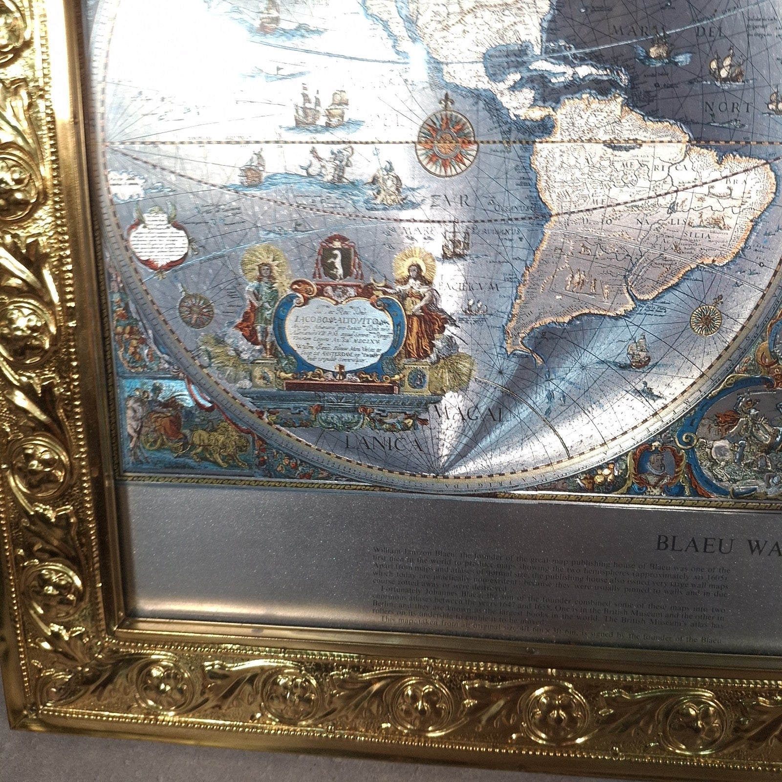 Framed Blaeu Wall Map Print – Nova Orbis Tabula c.1665 Decorative World Map