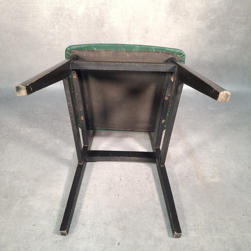 Vintage 1960s Mid-Century Dining Chair | Green Vinyl Seat | Bent Ply Backrest | Black Frame | Used