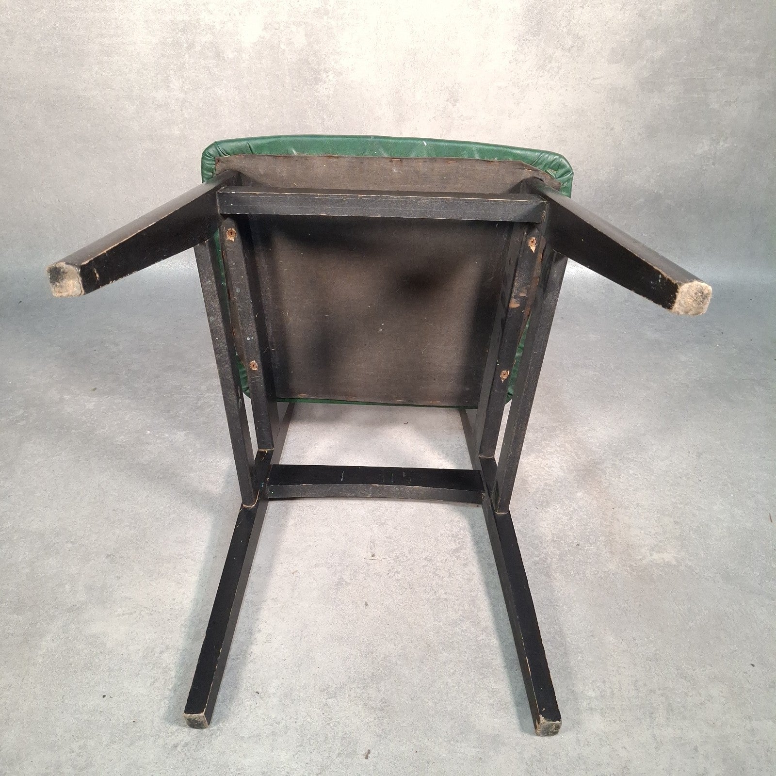 Vintage 1960s Mid-Century Dining Chair | Green Vinyl Seat | Bent Ply Backrest | Black Frame | Used