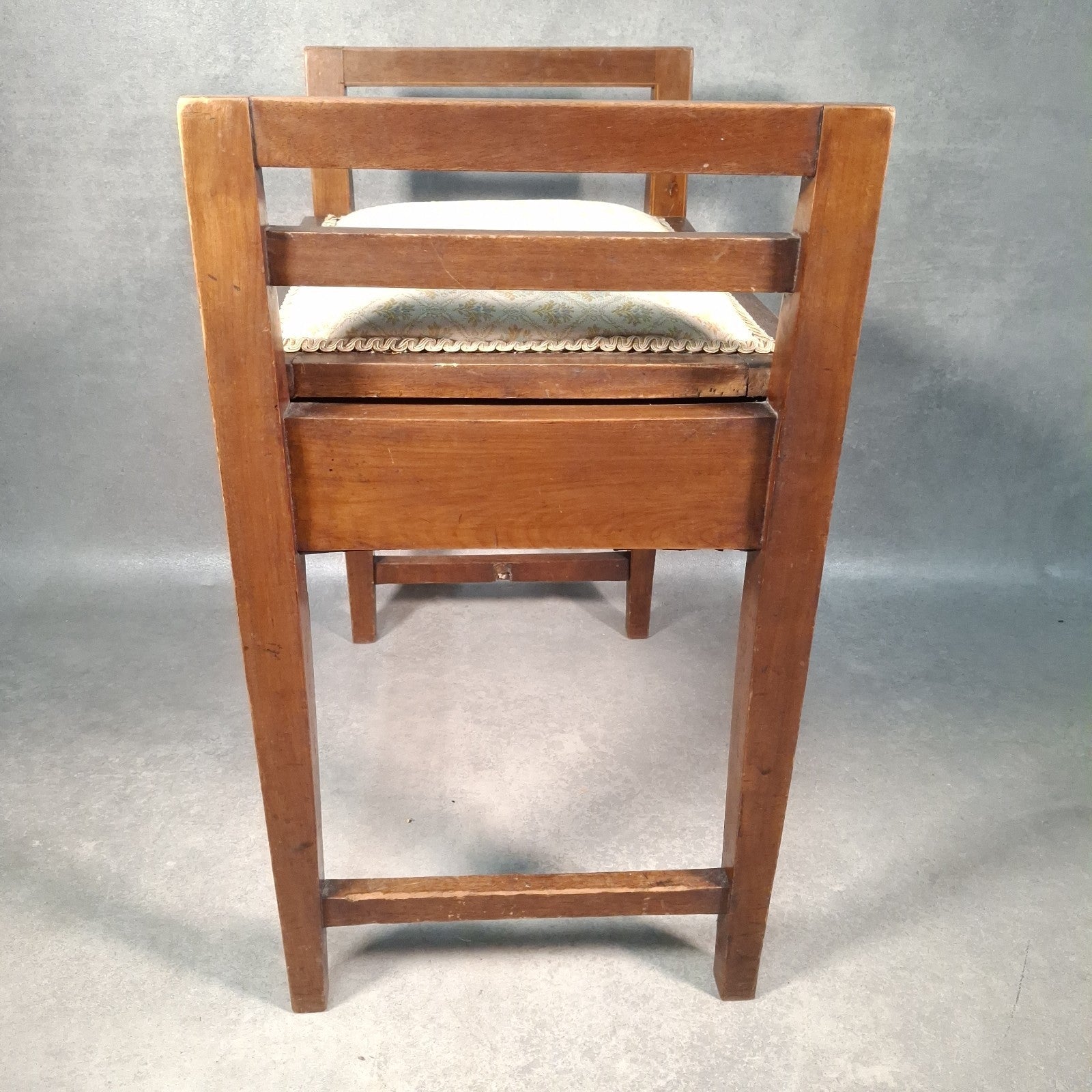 Piano Vanity Table Stool Wooden with Storage Upholstered Seat Mid Century