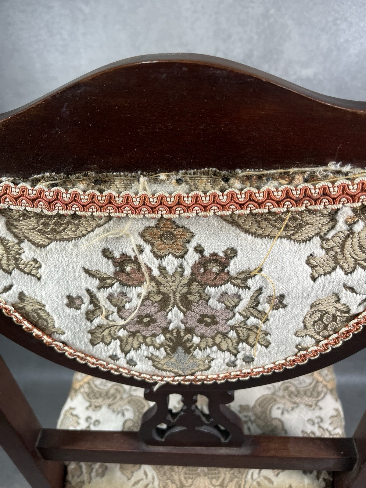 Edwardian Inlaid Mahogany Chair | Satinwood Fan Motif | Floral Upholstery | c.1900 | Antique | Used