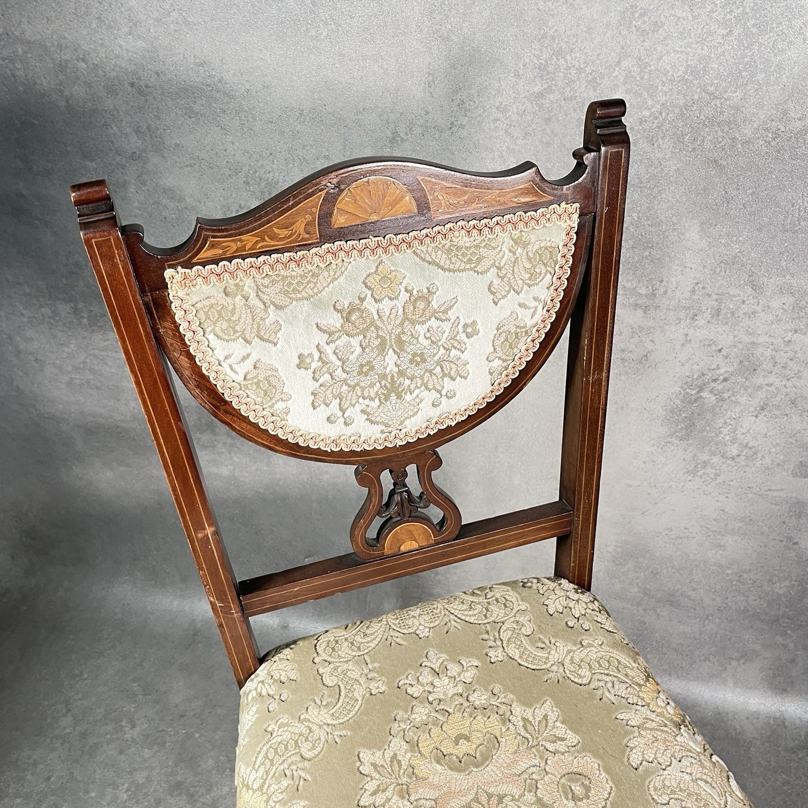 Edwardian Inlaid Mahogany Dining Chair Satinwood Fan Motif Detail c1900 Antique