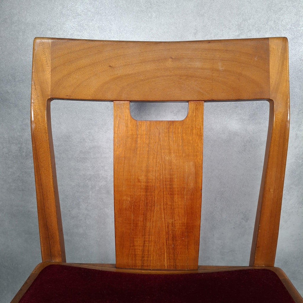 Vintage 1970s Mid-Century Dining Chair | Cherry Red Velvet Seat | Scandi Style | Used