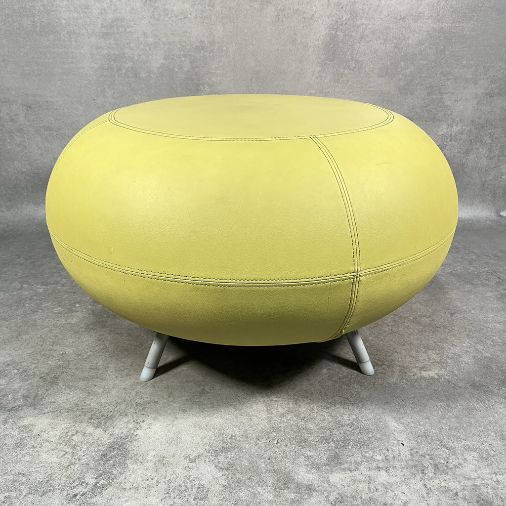 Allermuir A621 Pouf Ottoman | Yellow Vinyl | Furka Regal Silver Frame | 2012 | Commercial Grade | Used