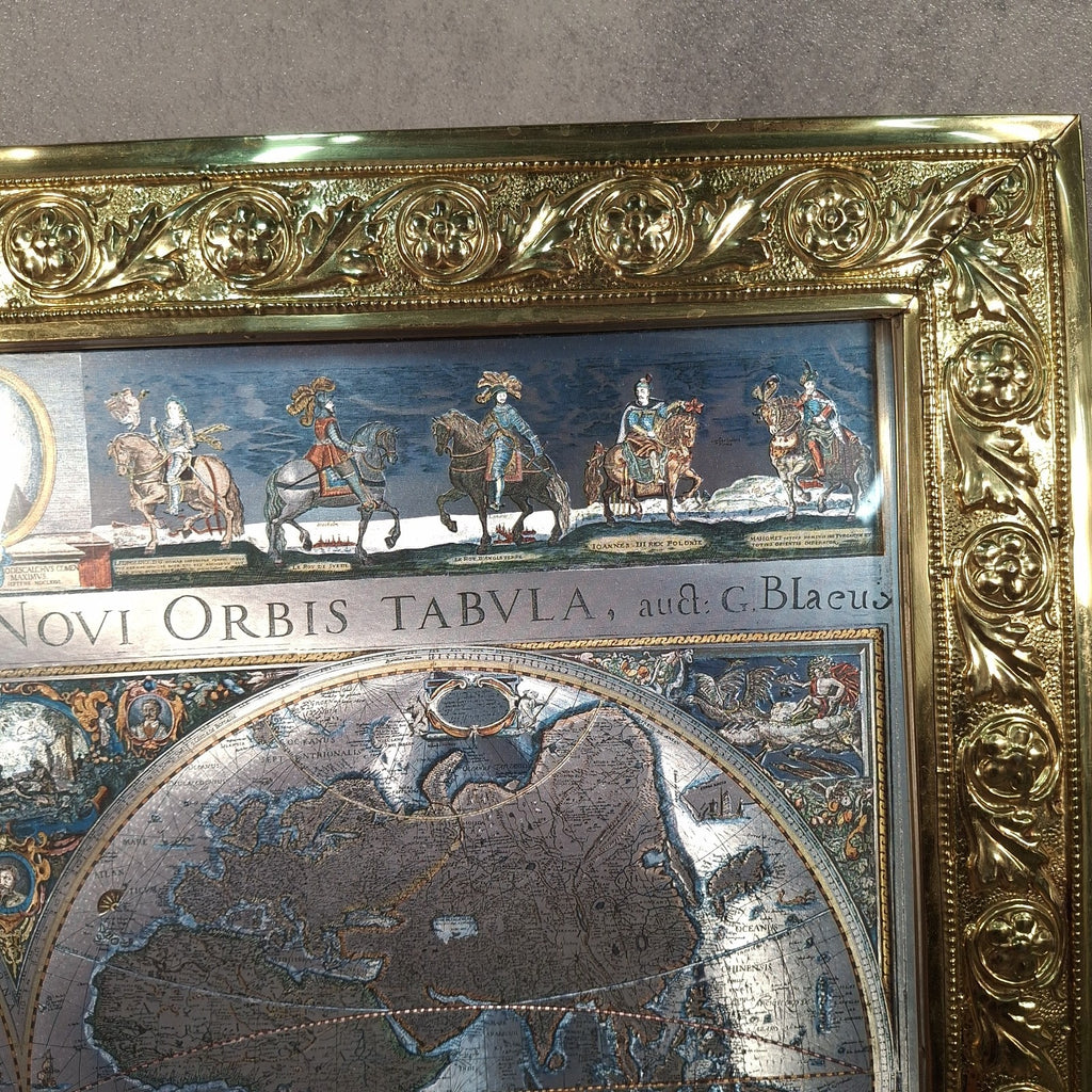 Framed Blaeu Wall Map Print – Nova Orbis Tabula c.1665 Decorative World Map