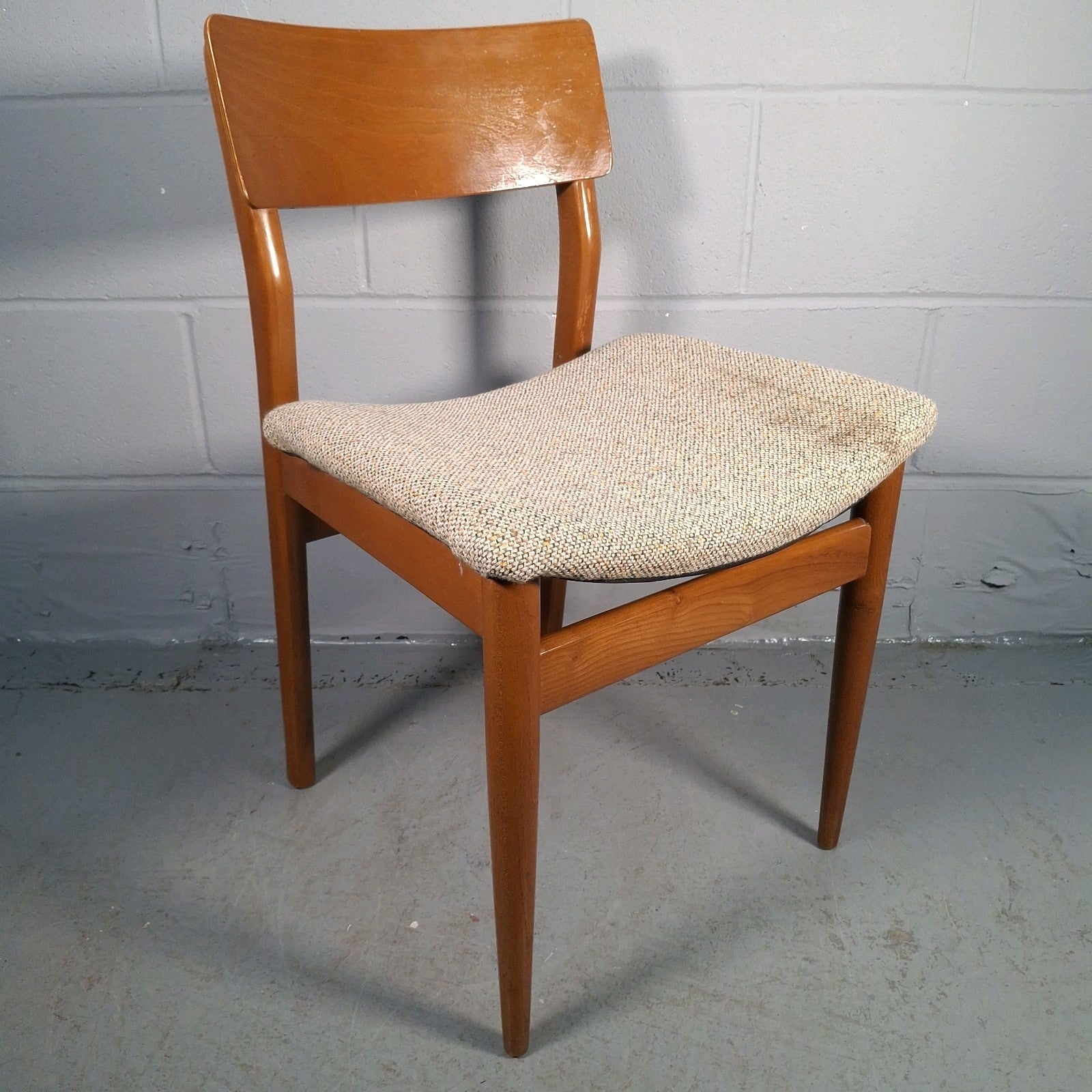 Vintage Mid-Century Modern Dining Chair | Teak-Tone Frame & Woven Seat | Used