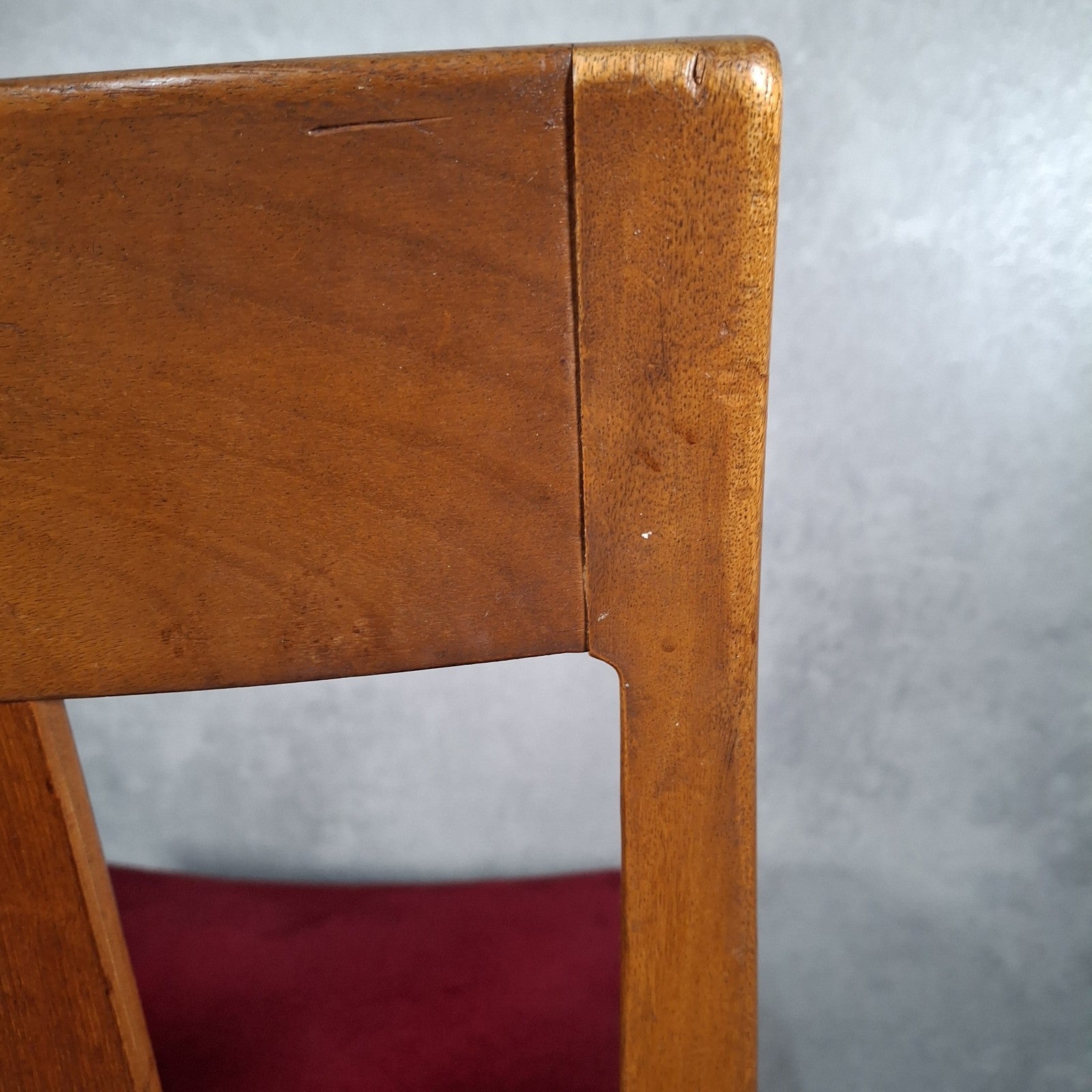 Vintage 1970s Mid-Century Dining Chair | Cherry Red Velvet Seat | Scandi Style | Used