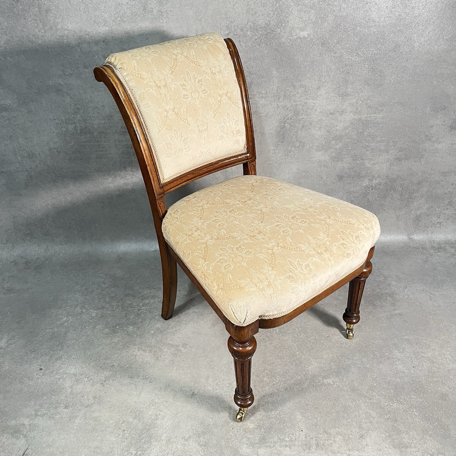 Victorian Scroll Back Mahogany Dining Chair | c.1880 | Brass Castors | Antique | Used