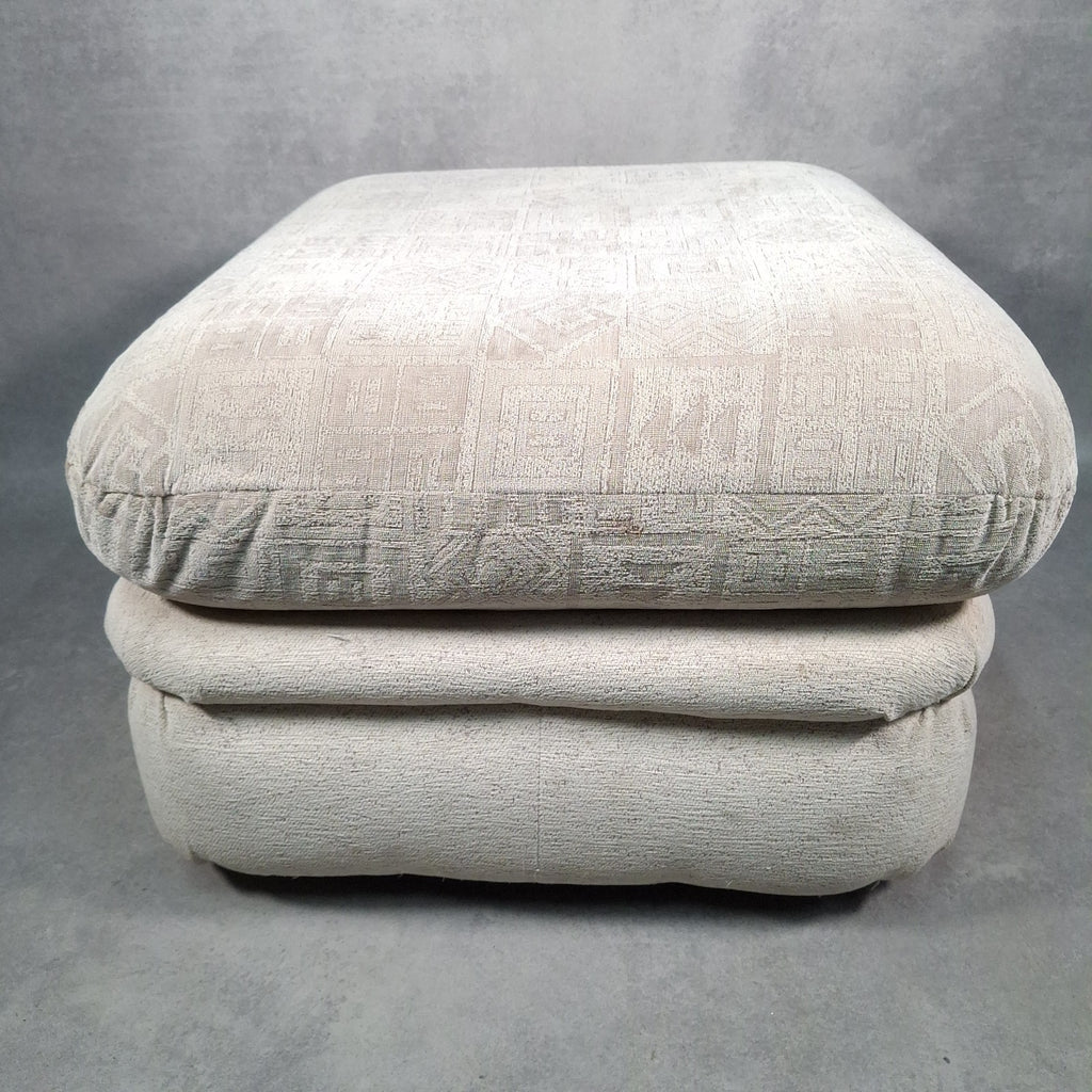 Footstool Pouffe Ottoman Geometric Pattern Fabric 80s 90s Upholstered VTG Beige