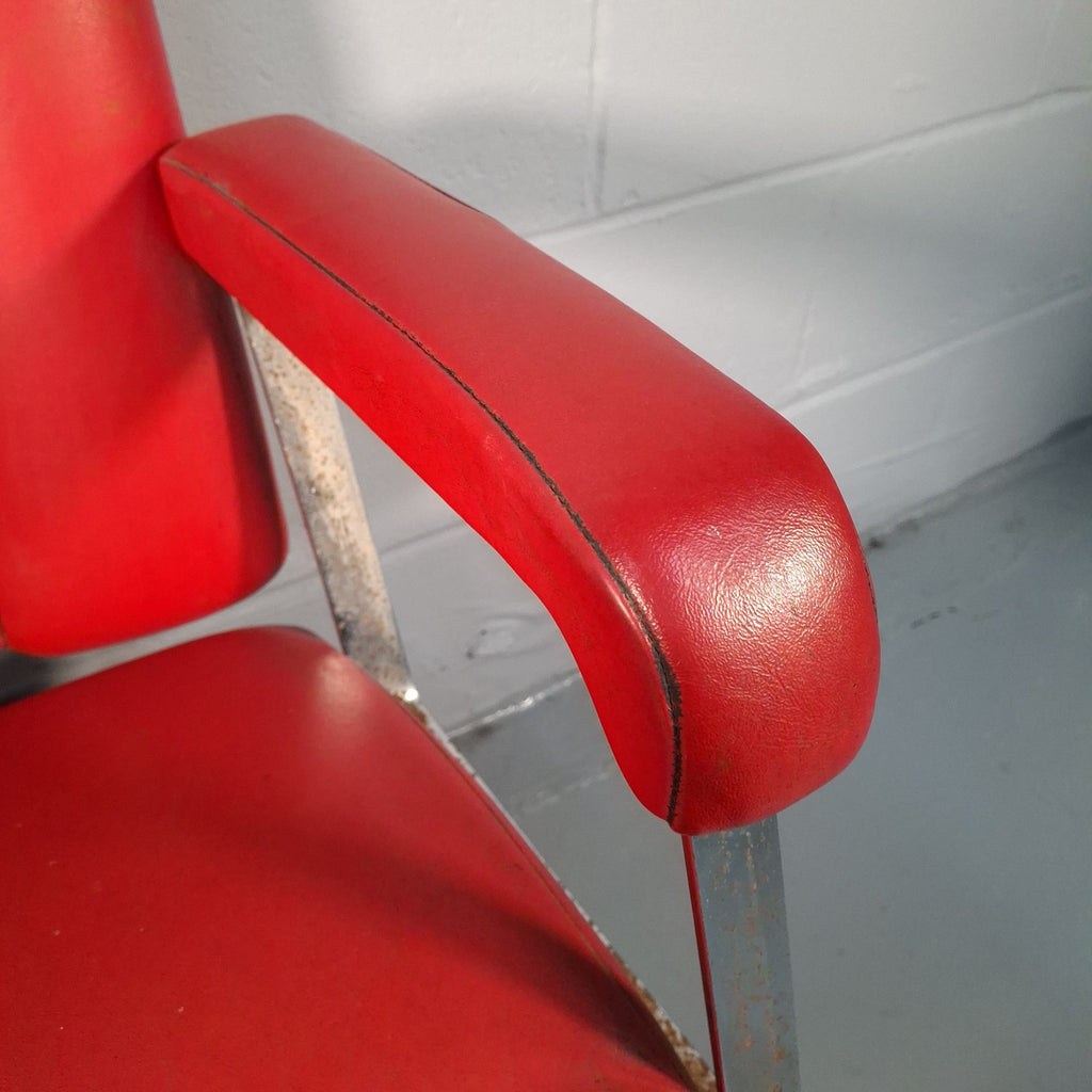 Vintage Red Vinyl Swivel Armchair | Barber Salon Style | Used | Restoration Project