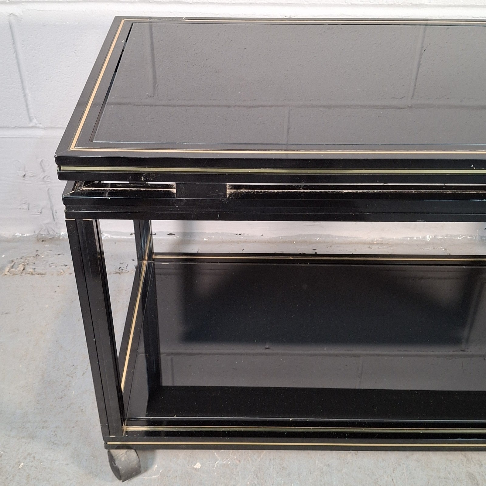 Pierre Vandel Paris Coffee Table On Castors Vintage Black & Gold Two Tier