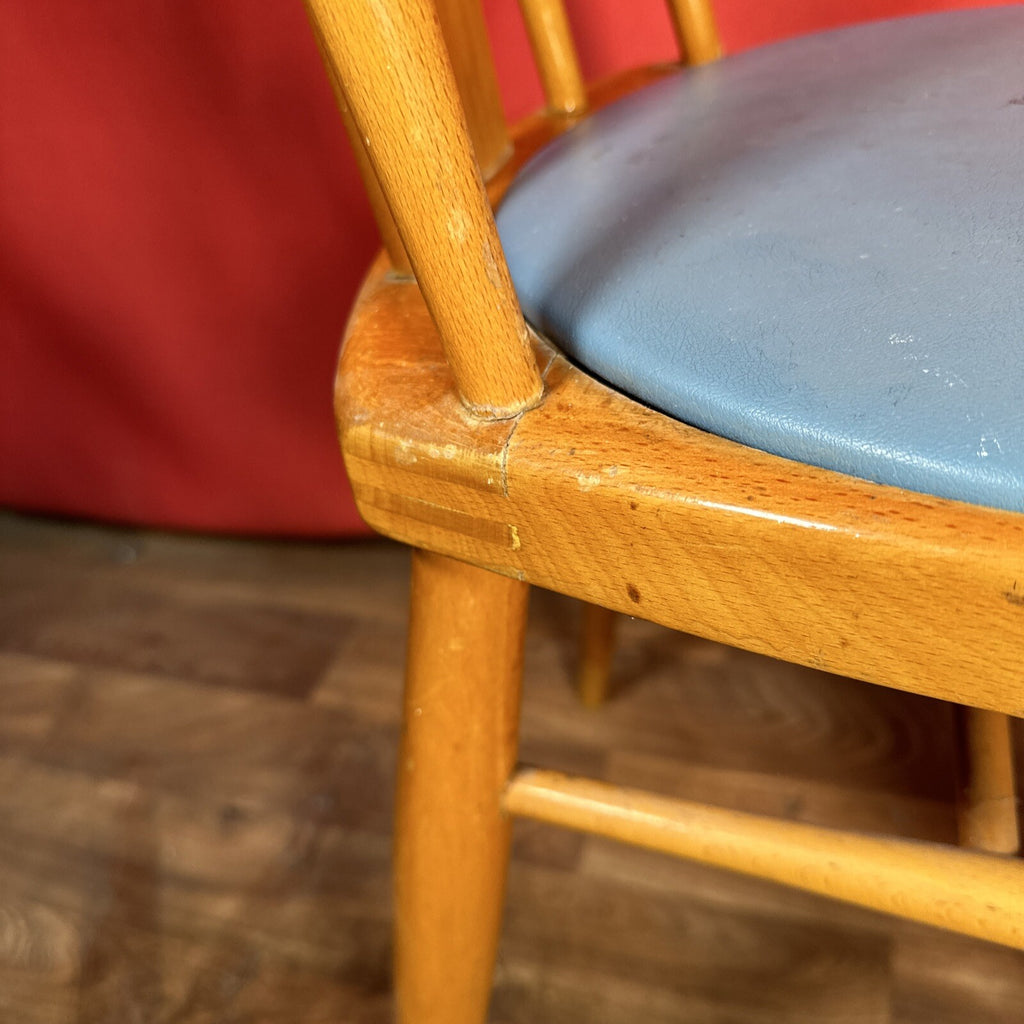 Dining Chair Mid Century Blue Vinyl Seat Cushion Made In Romania PROP