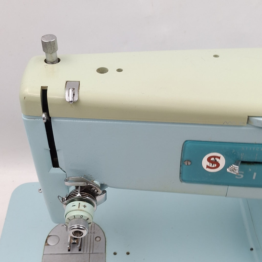 Vintage 60s Singer 347 Electric Heavy Duty Sewing Machine Duck Egg Blue W/pedal