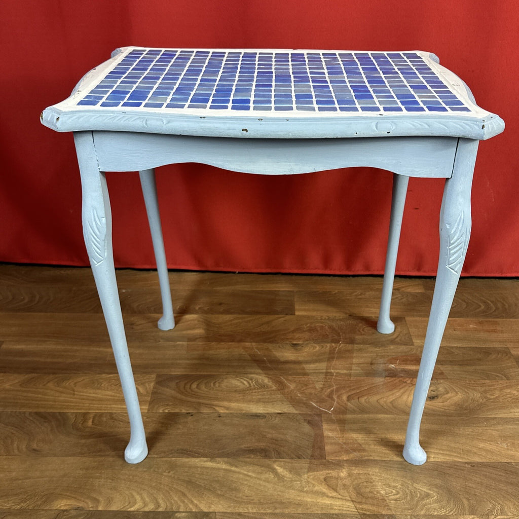 Tiled Top Mosaic Side Table Baby Blue Home Made Custom Table