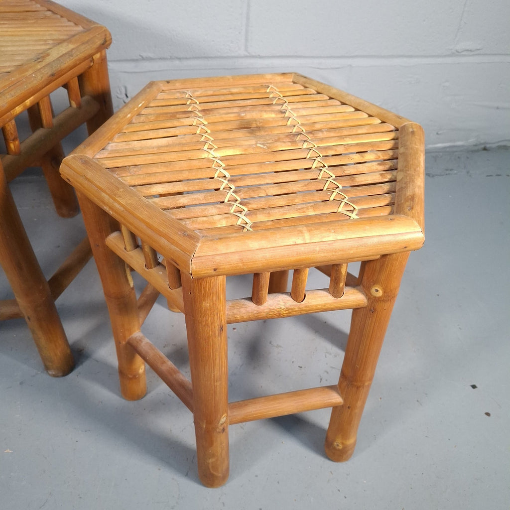 Vintage Hexagonal Rattan & Cane Nest of Tables | Boho Side Tables | Used | 43cm