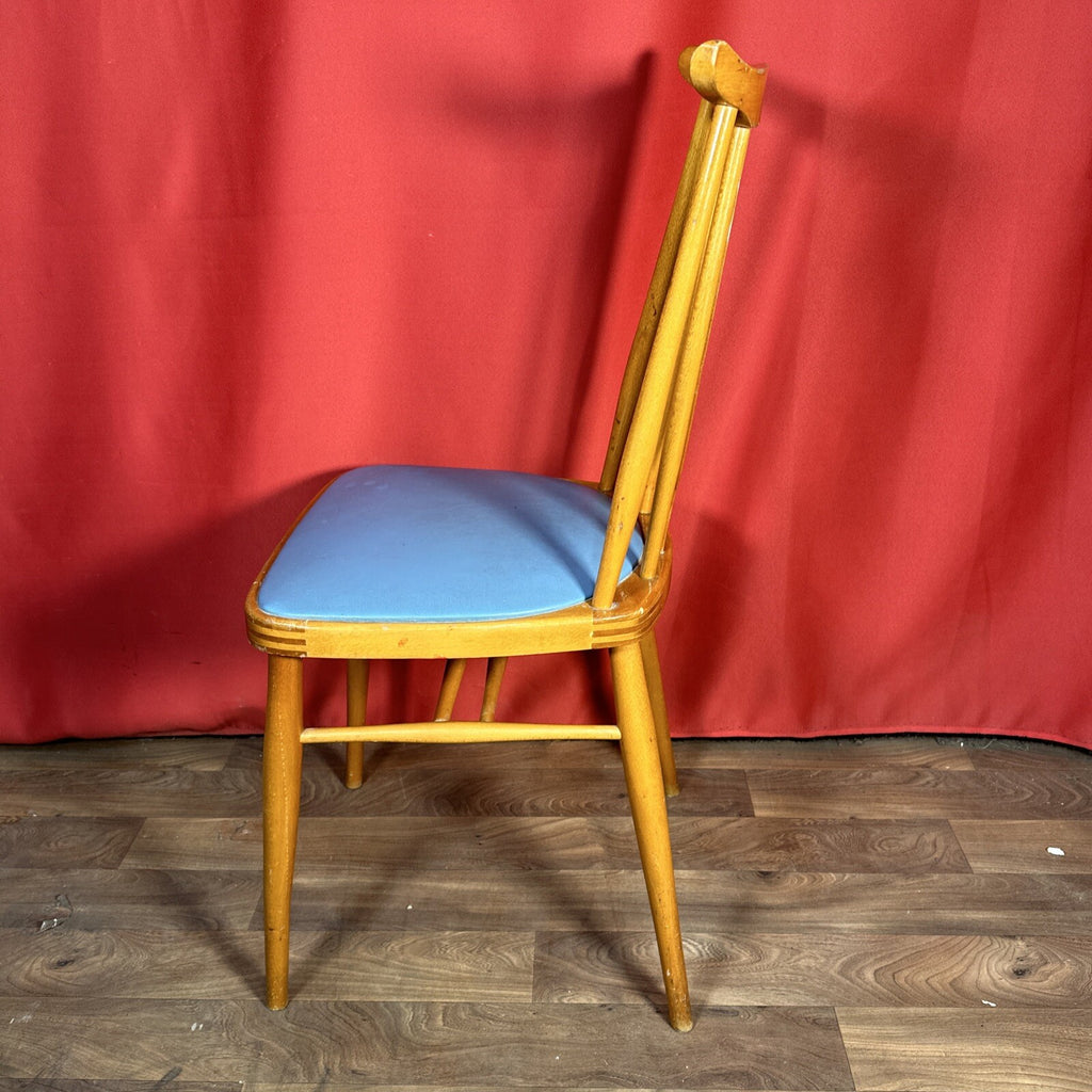 Dining Chair Mid Century Blue Vinyl Seat Cushion Made In Romania PROP