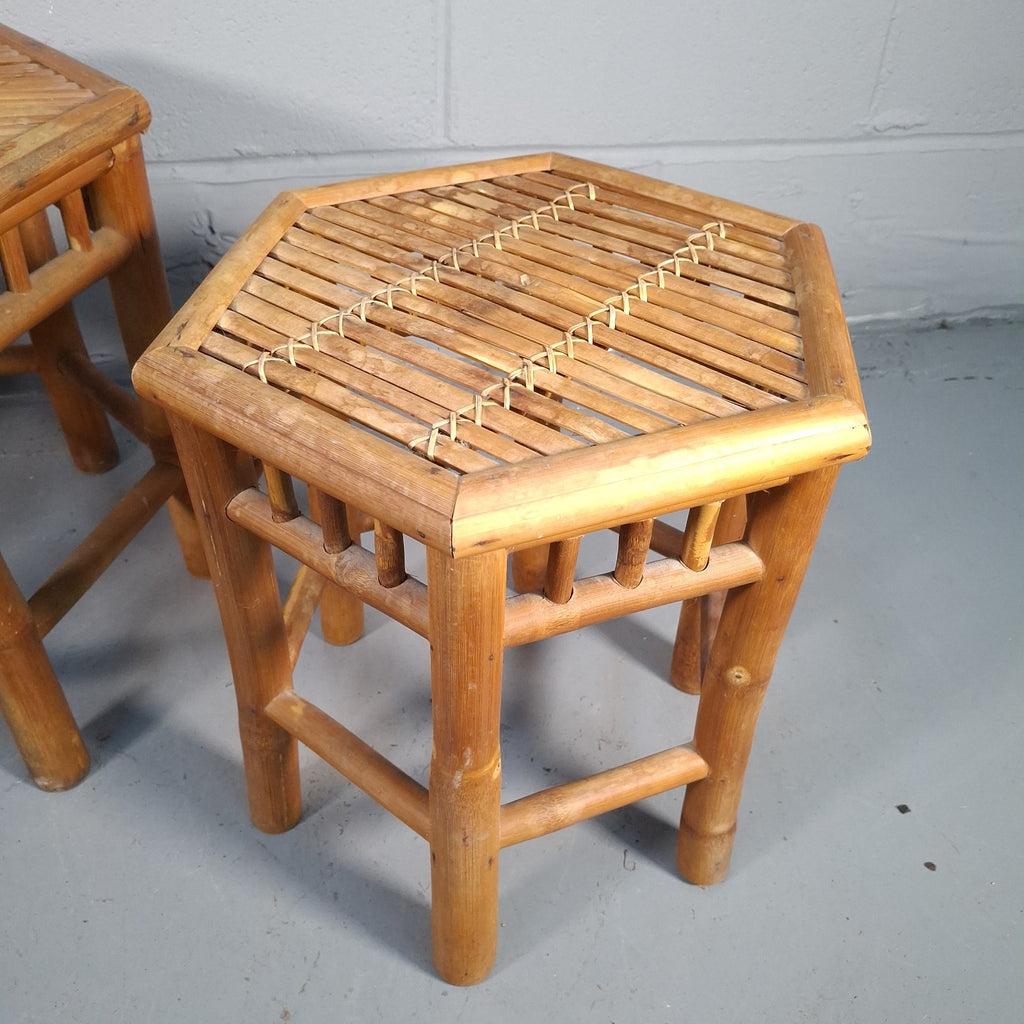 Vintage Hexagonal Rattan & Cane Nest of Tables | Boho Side Tables | Used | 43cm