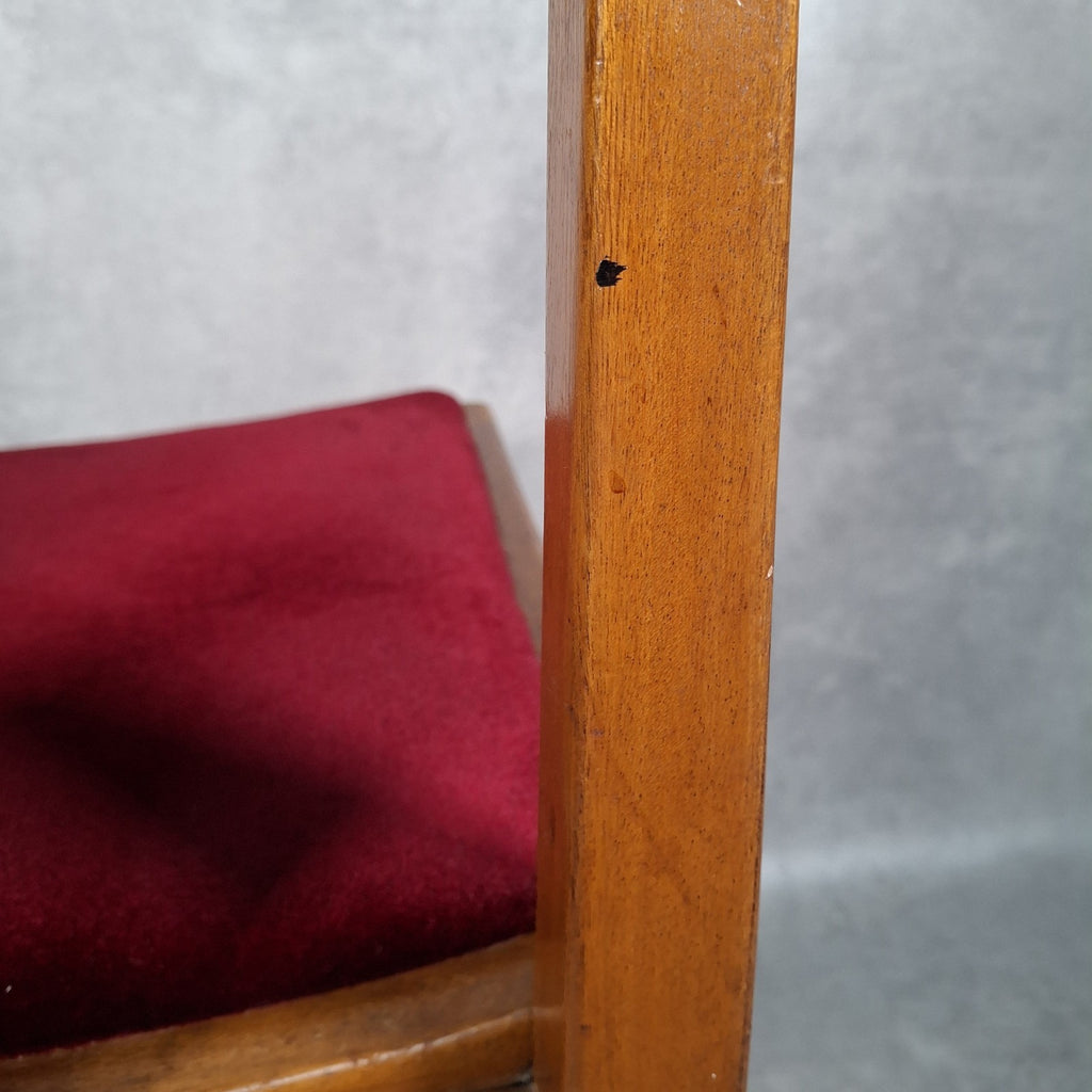 Vintage 1970s Mid-Century Dining Chair | Cherry Red Velvet Seat | Scandi Style | Used