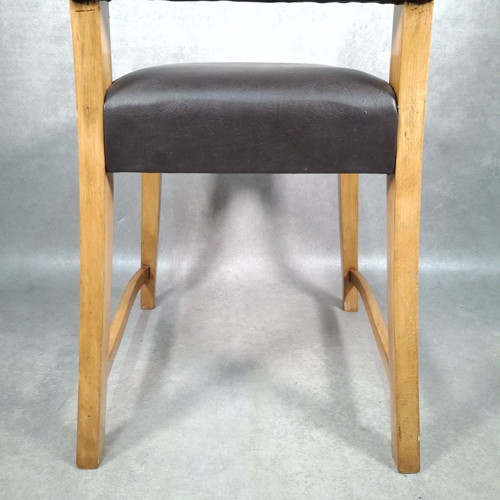 Dining Chair Vintage Brown Faux Leather Wooden Frame Retro Café Pub Restaurant