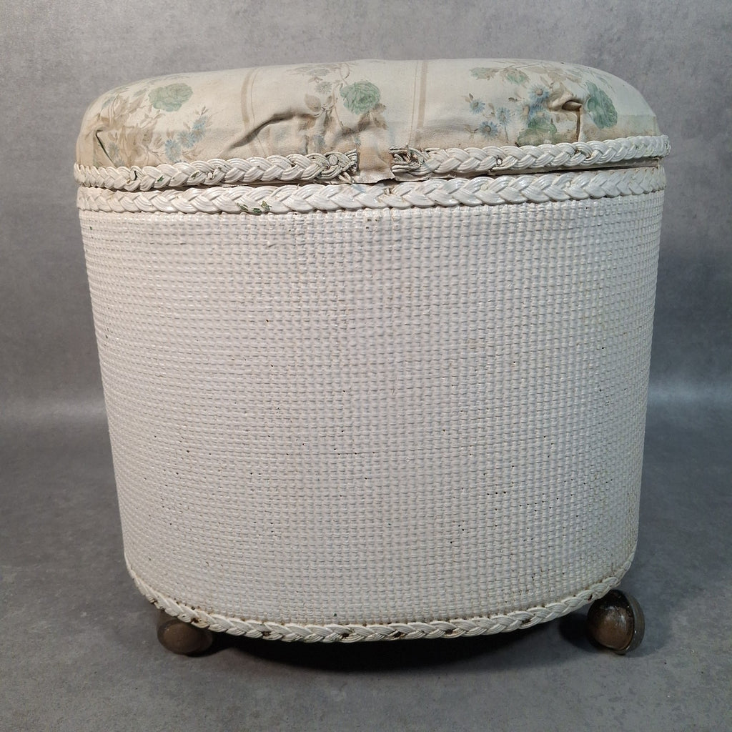 Vintage Lloyd Loom Style Storage Ottoman with Padded Floral Seat on Castors – Blanket Box