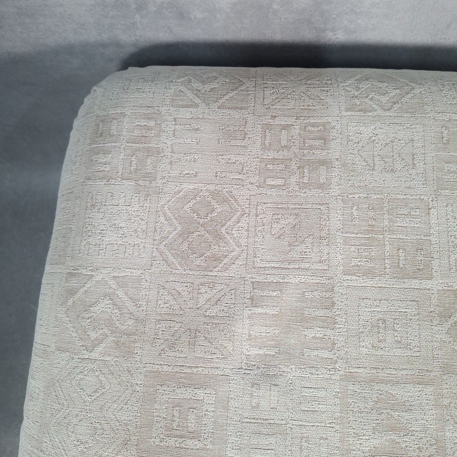 Footstool Pouffe Ottoman Geometric Pattern Fabric 80s 90s Upholstered VTG Beige