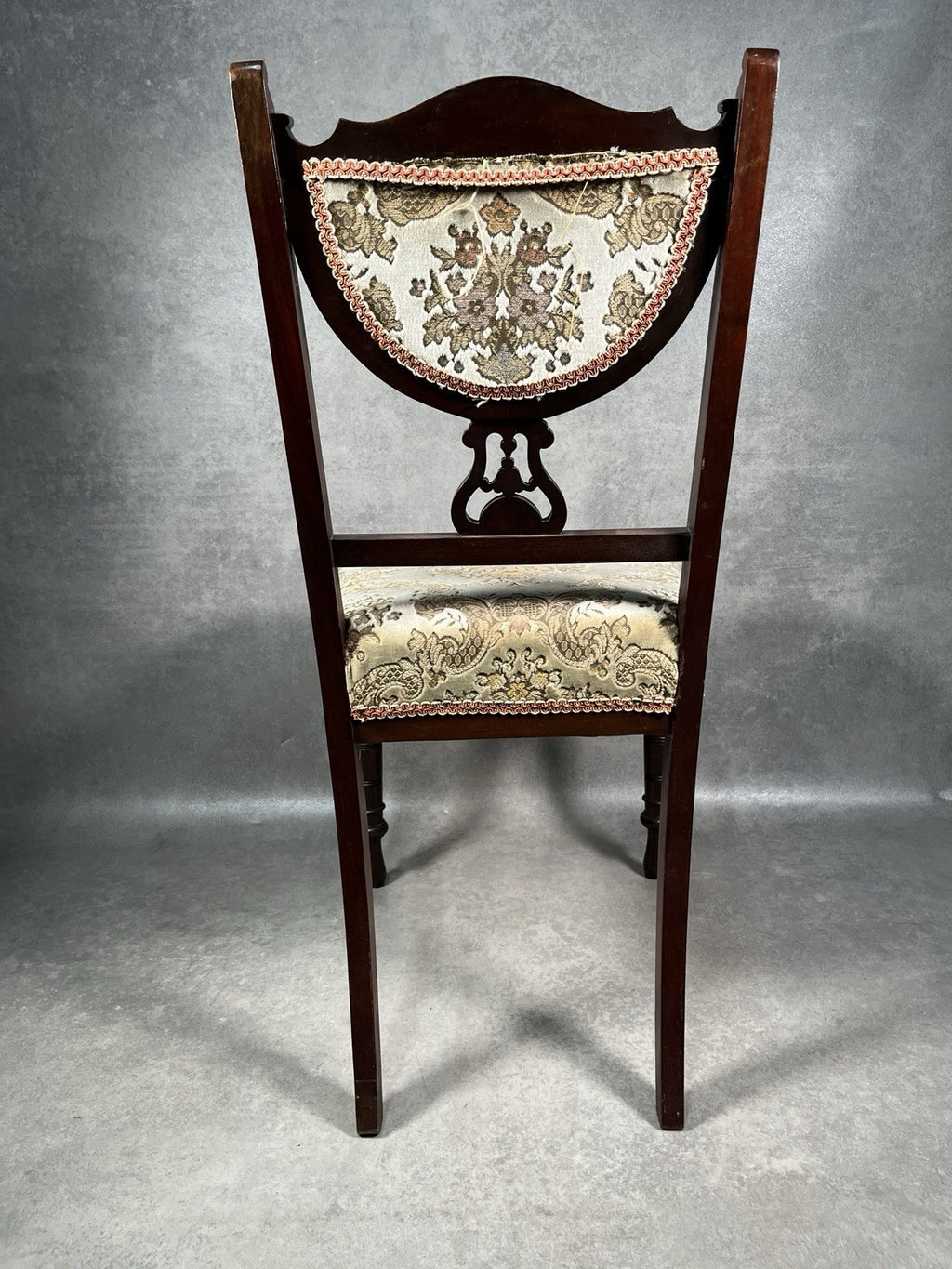 Edwardian Inlaid Mahogany Chair | Satinwood Fan Motif | Floral Upholstery | c.1900 | Antique | Used