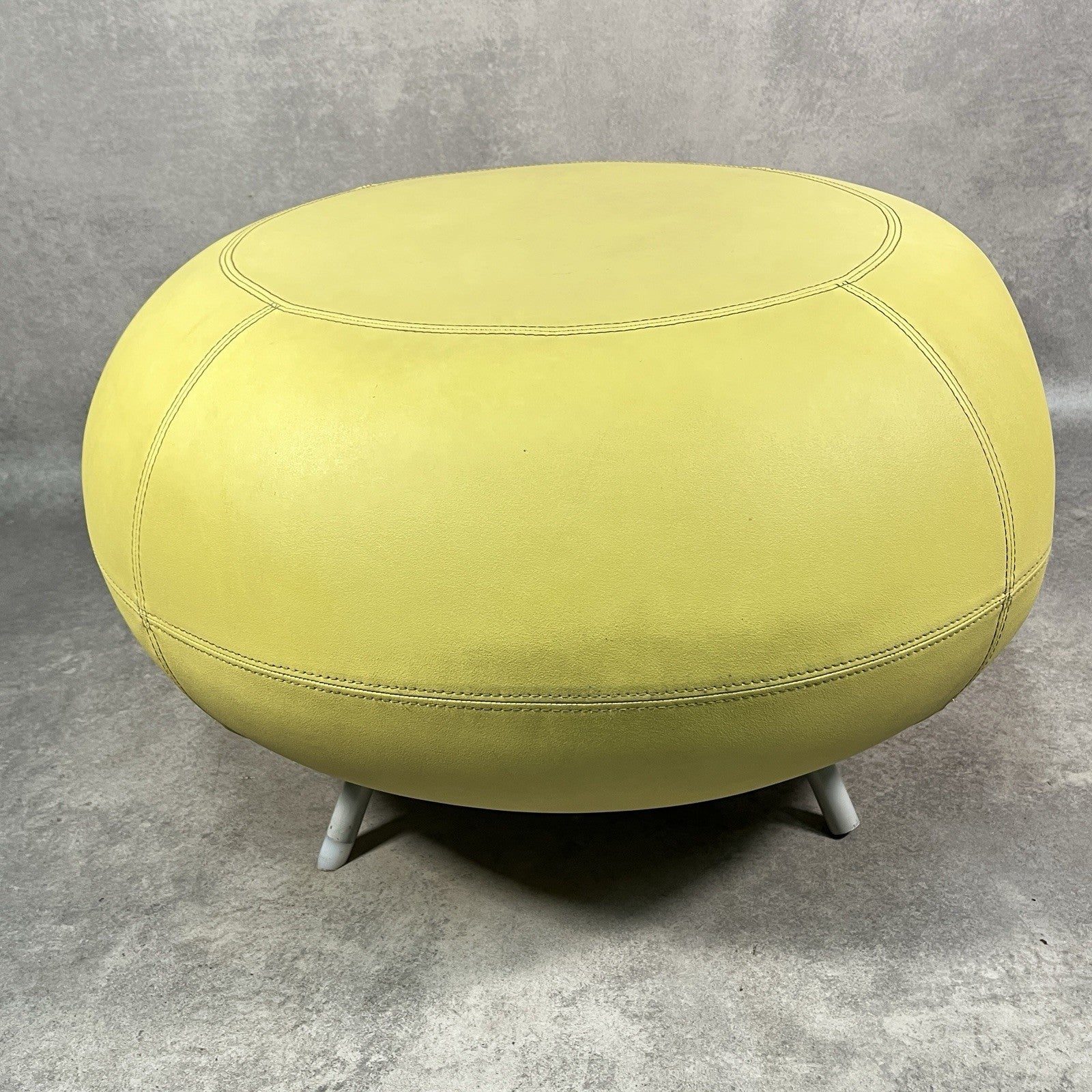 Allermuir A621 Commercial Pouf Ottoman | Yellow Vinyl | Furka Regal Silver | 2012 | Used