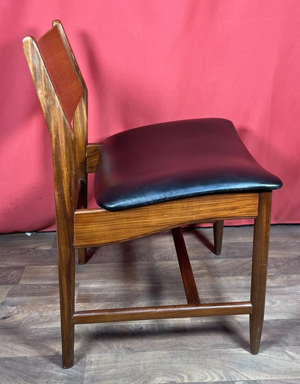 Glostrup Møbelfabrik Vintage Teak & Skai Chair | Danish 1960s Mid-Century | Black Vinyl | Used