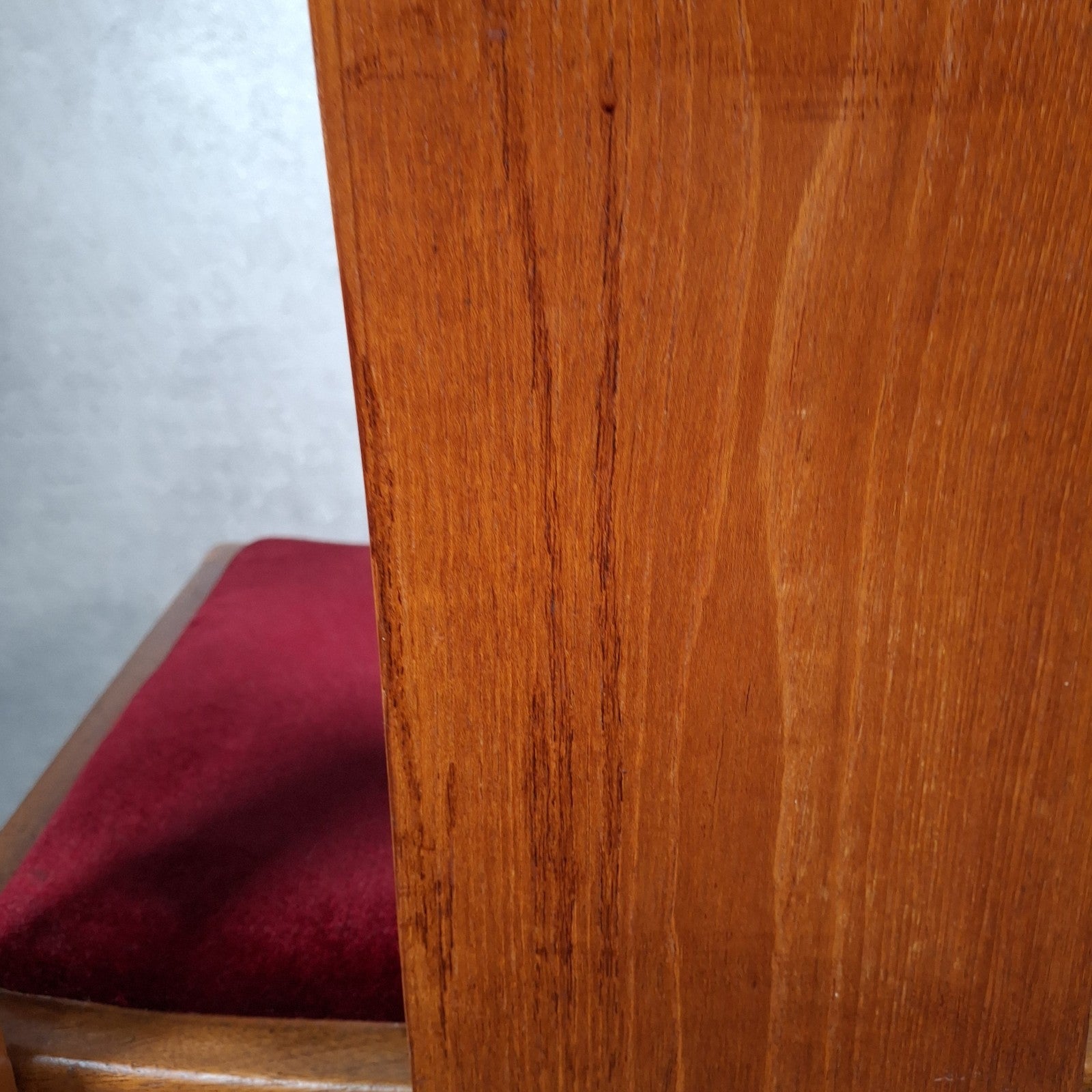 Vintage 1970s Mid-Century Dining Chair | Cherry Red Velvet Seat | Scandi Style | Used