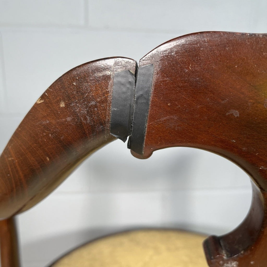 Edwardian Mahogany Upholstered Corner Chair | Oval Base | Antique | Used | Needs Repair