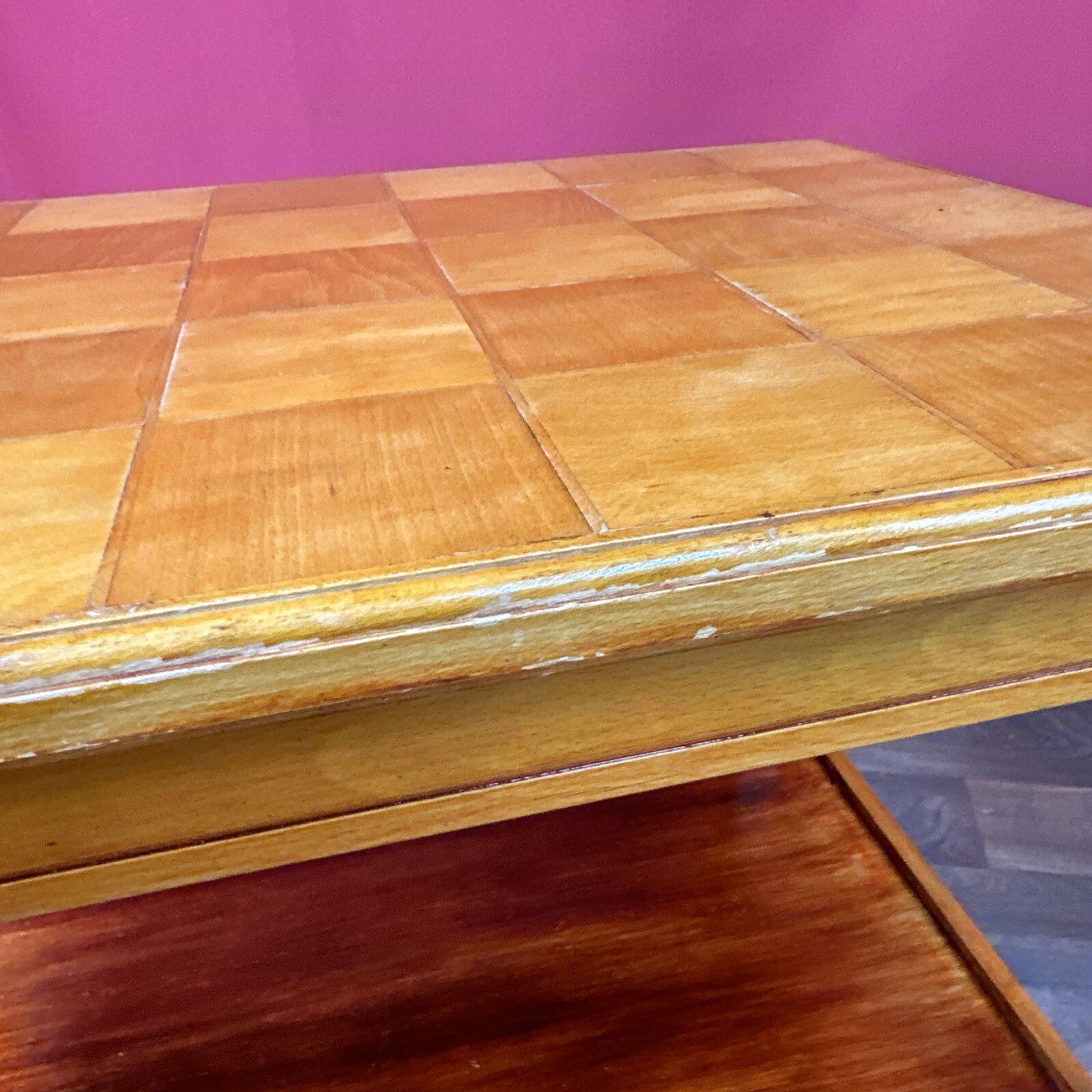 Vintage Square Coffee Table | Patterned Top | Retro Side Table | Used | Orange Tones