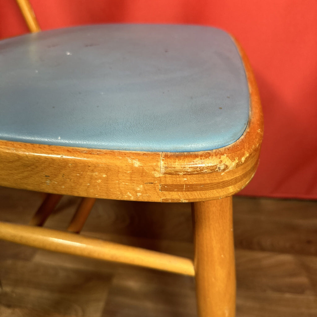 Dining Chair Mid Century Blue Vinyl Seat Cushion Made In Romania PROP