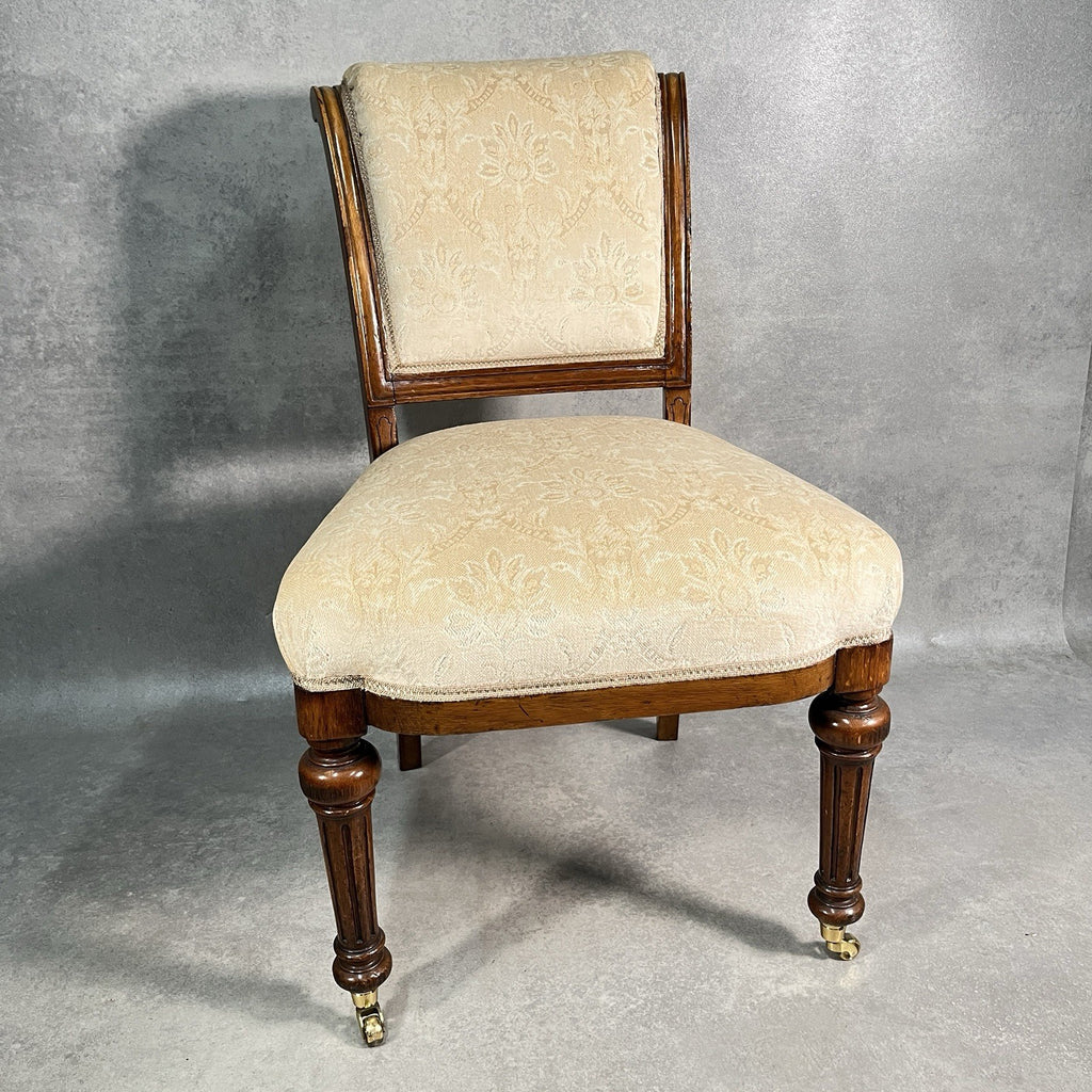 Victorian Scroll Back Mahogany Dining Chair | c.1880 | Brass Castors | Antique | Used