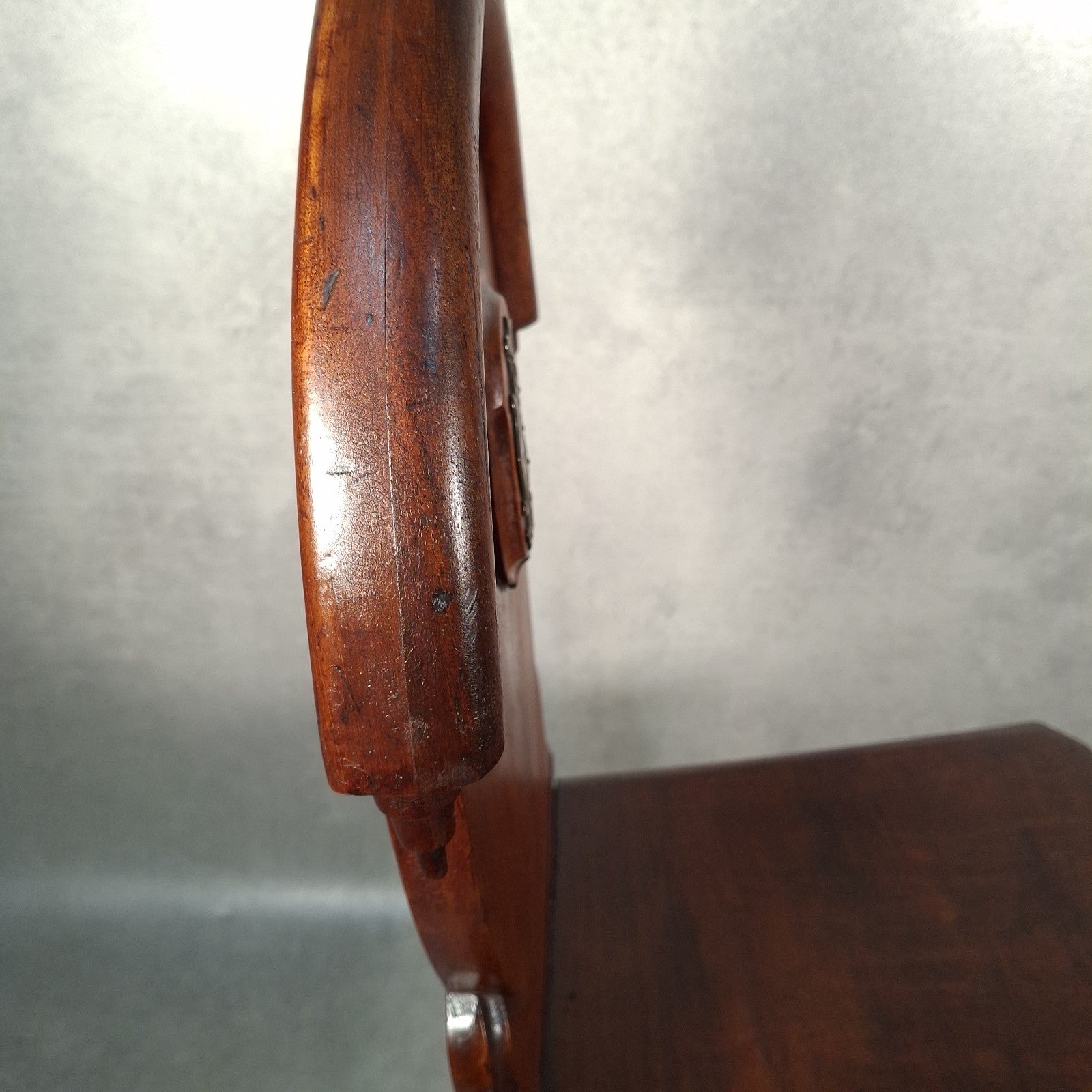 Victorian Mahogany Shield Back Chair | Brass Monogram | Antique | Previously Repaired | Used