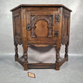 Old Charm Wood Bros Oak Hall Stand Cabinet – Carved Tudor Style Side Cupboard