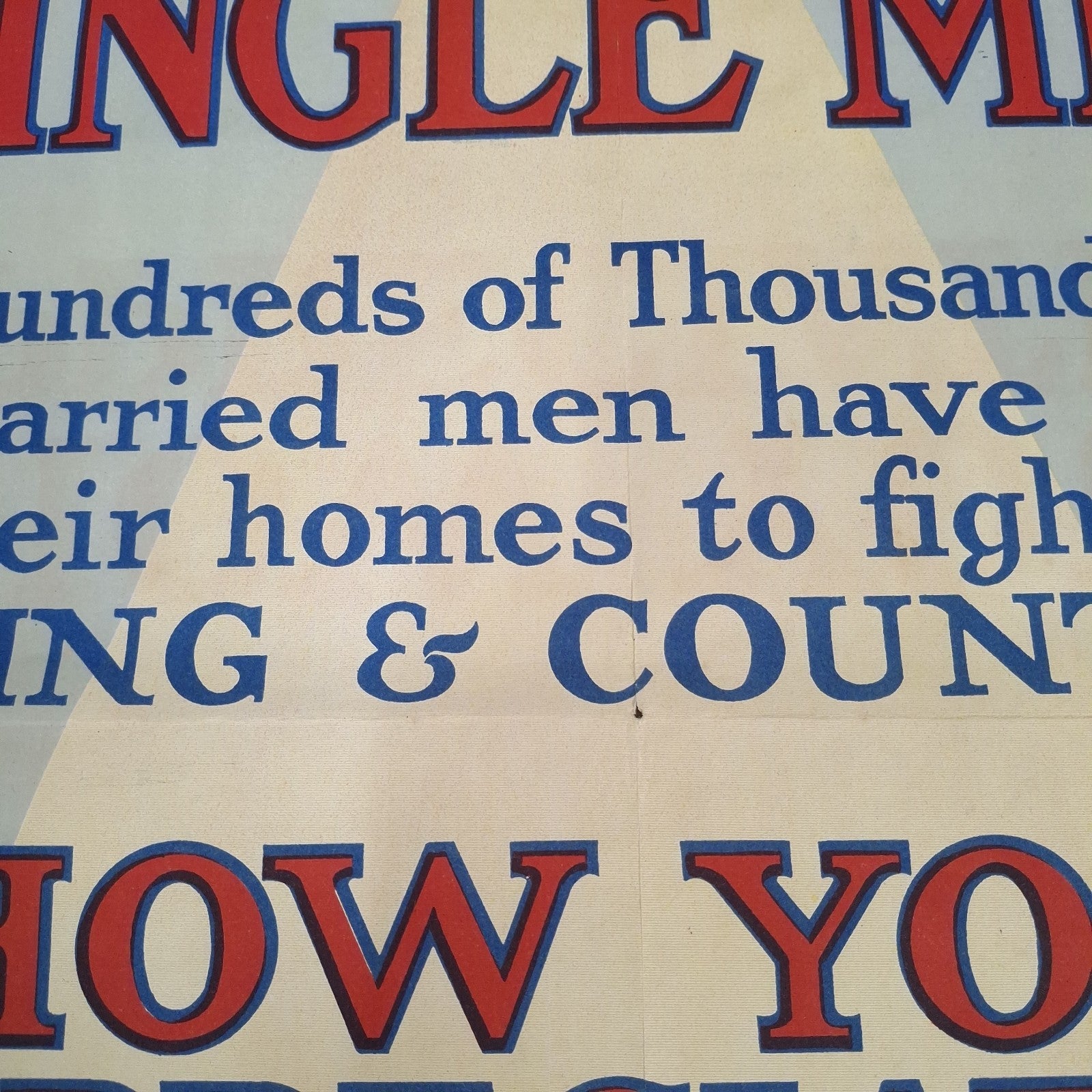 Very Rare Original 1915 WW1 British Propaganda Recruitment Poster Single Men