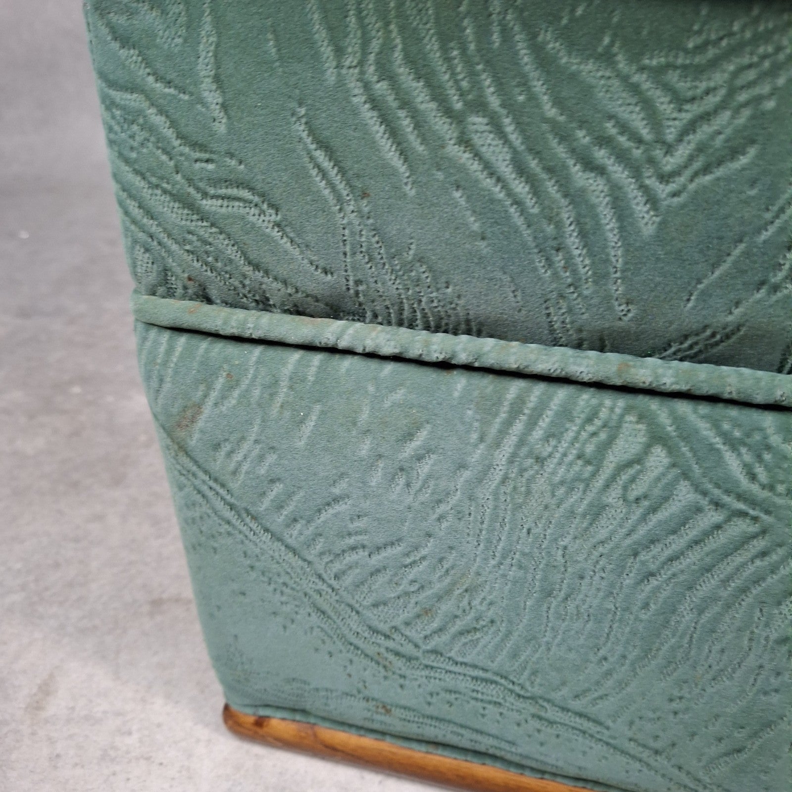 Vintage Roy Allen Upholstered Footstool | Green Velvet-Feel Fabric | 1980s | Made in England | Used