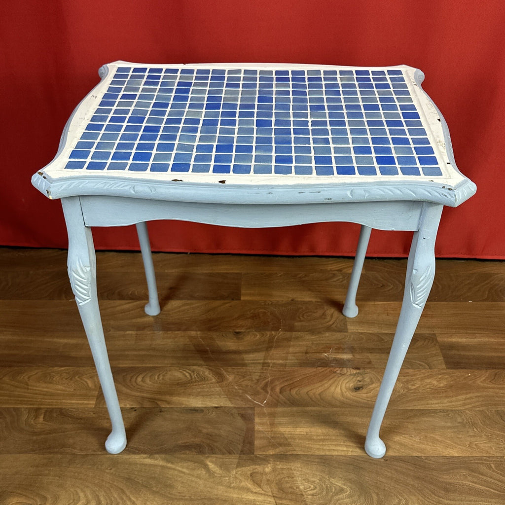Tiled Top Mosaic Side Table Baby Blue Home Made Custom Table