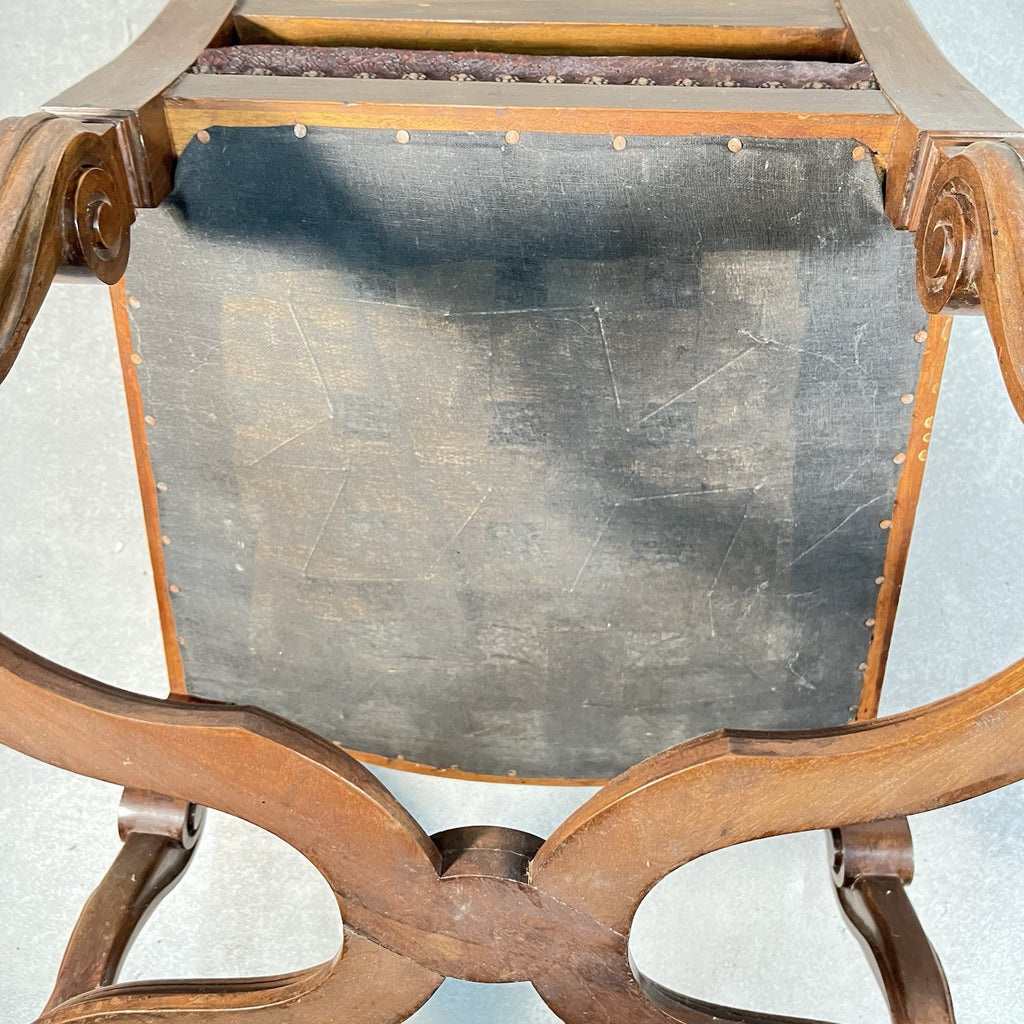 Antique Victorian Renaissance Revival Oak Hall Chair c.1880s Tooled Leather Seat