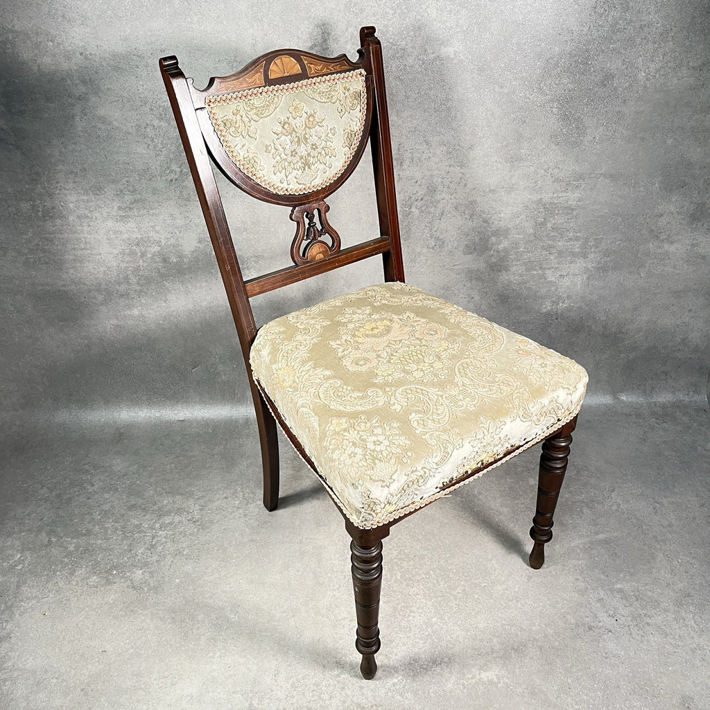 Bedroom Chair Edwardian Inlaid Mahogany Satinwood Fan Motif Detail c1900 Antique